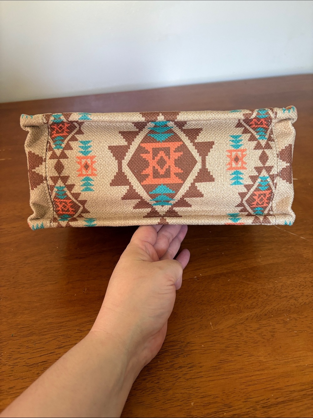 Wrangler Southwestern Mini Tote in Brown, Turquoise and Coral - Picture 3 of 4